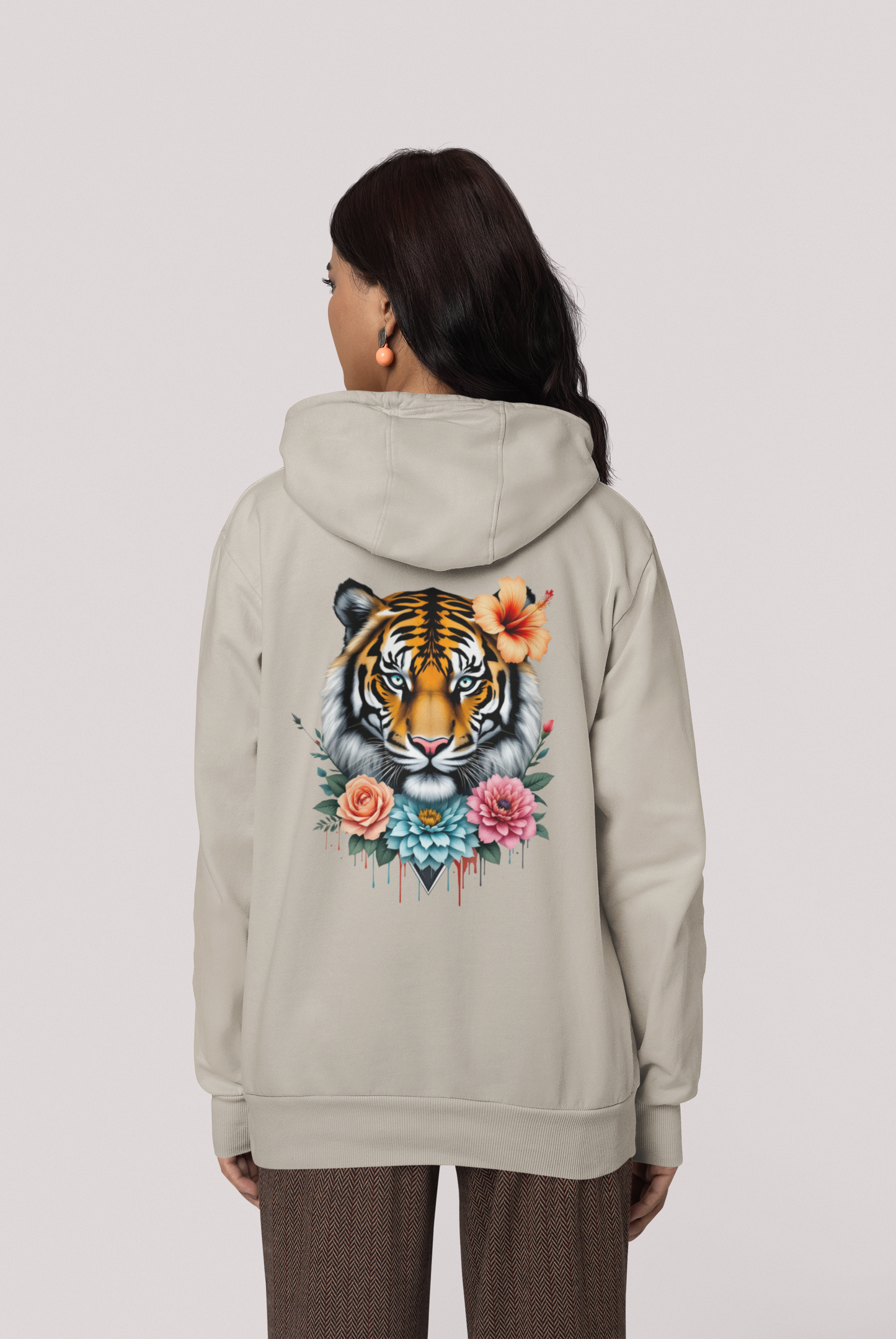 Tiger Passion in Blumen Flower Power Back - Unisex Erwachsenen Bio Organic Cruiser Hoodie 2.0 ST/ST
