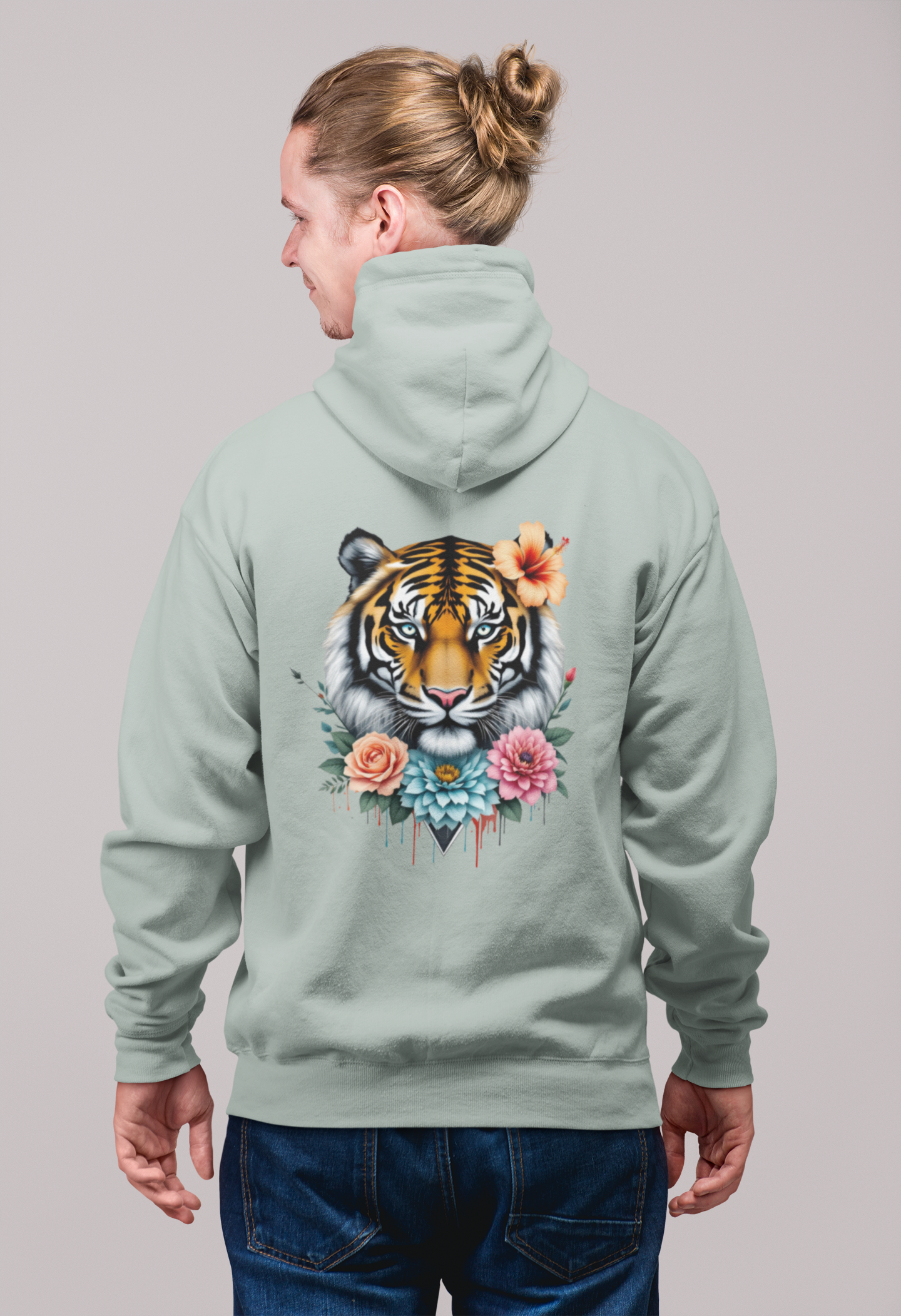 Tiger Passion in Blumen Flower Power Back - Unisex Erwachsenen Bio Organic Cruiser Hoodie 2.0 ST/ST