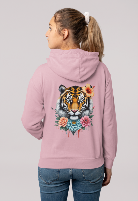 Tiger Passion in Blumen Flower Power Back - Unisex Erwachsenen Bio Organic Cruiser Hoodie 2.0 ST/ST