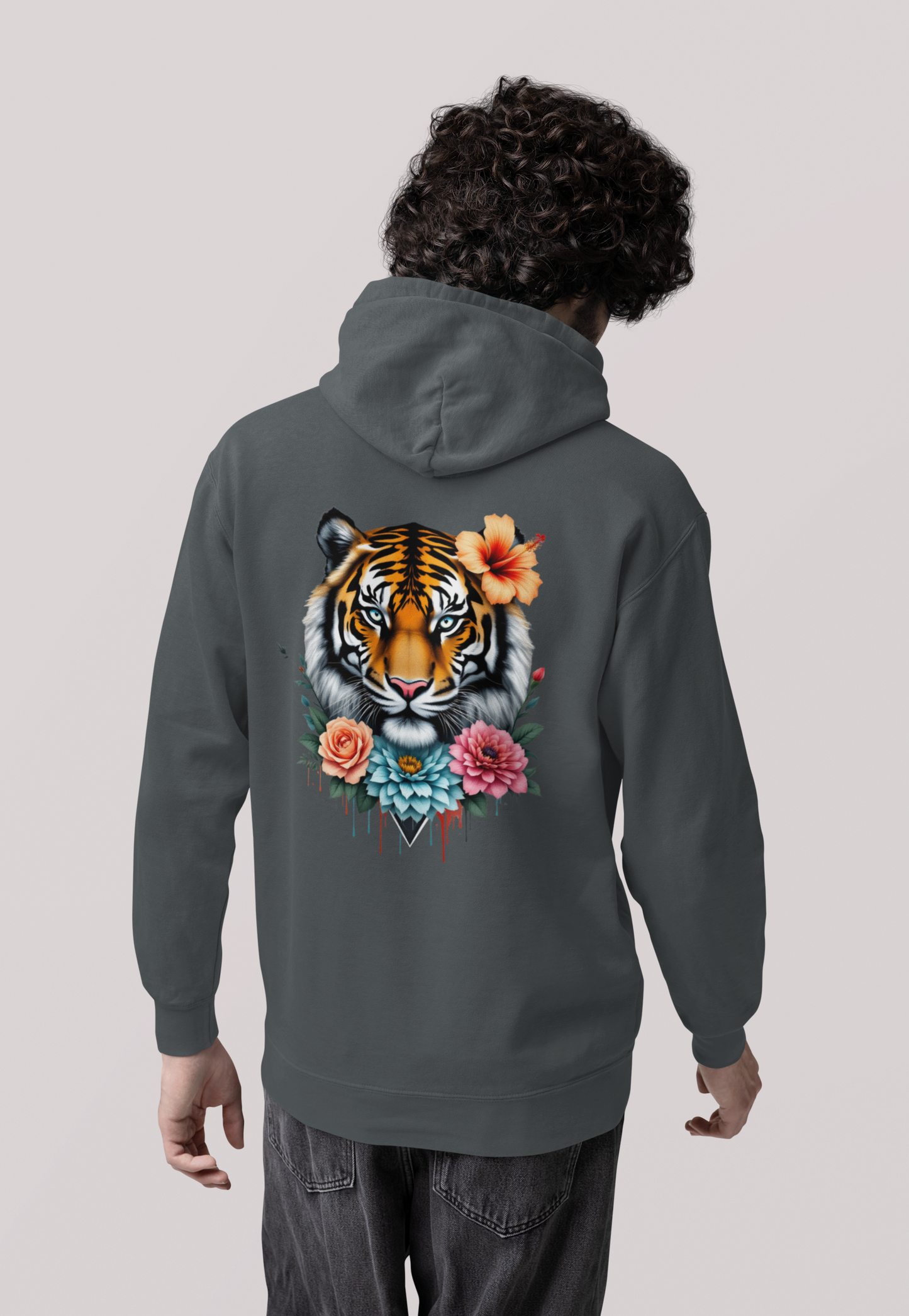 Tiger Passion in Blumen Flower Power Back - Unisex Erwachsenen Bio Organic Cruiser Hoodie 2.0 ST/ST