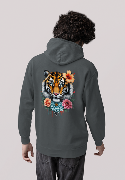 Tiger Passion in Blumen Flower Power Back - Unisex Erwachsenen Bio Organic Cruiser Hoodie 2.0 ST/ST