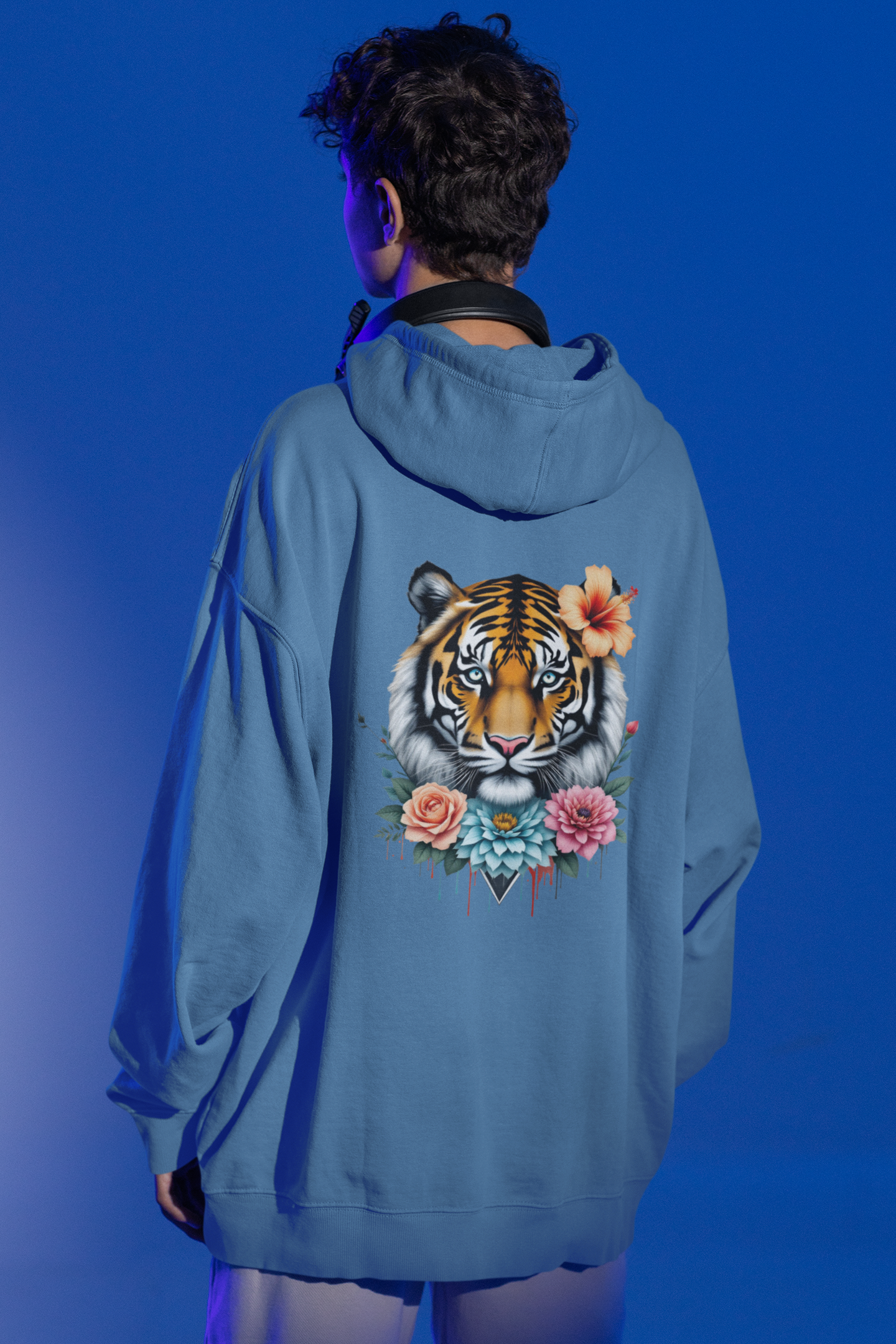 Tiger Passion in Blumen Flower Power Back - Unisex Bio Oversized Hoodie ST/ST SH