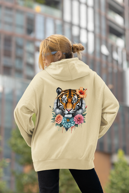 Tiger Passion in Flowers Flower Power Back - Sudadera con capucha unisex para adultos, orgánica, extragrande ST/ST SH