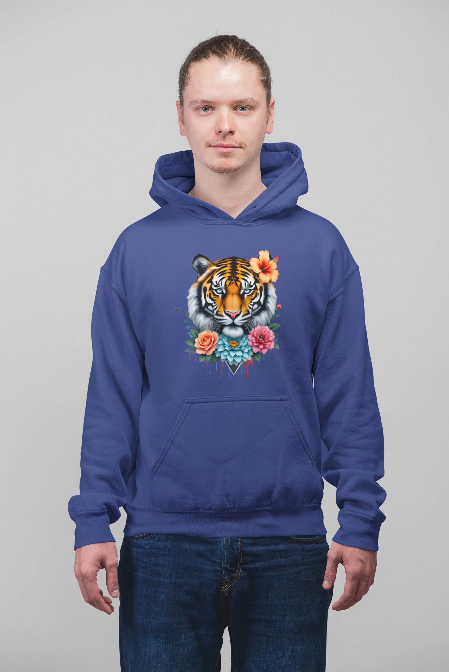 Tiger Passion in Blumen Flower Power Front - Unisex Bio Cruiser Hoodie ST/ST SH