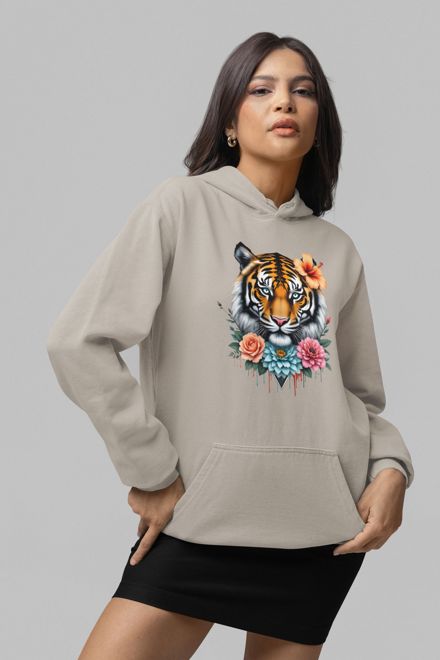 Tiger Passion in Blumen Flower Power Front - Unisex Bio Cruiser Hoodie ST/ST SH