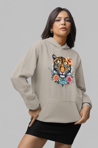 Tiger Passion in Floral Flower Power Front - Unisex Adult Organic Cruiser Hoodie 2.0 ST/ST