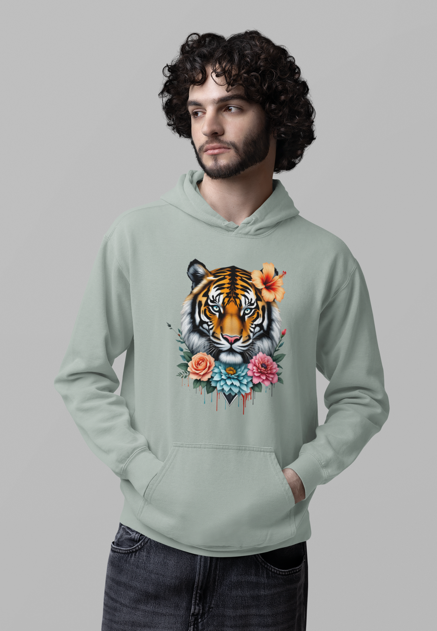 Tiger Passion in Blumen Flower Power Front - Unisex Bio Cruiser Hoodie ST/ST SH