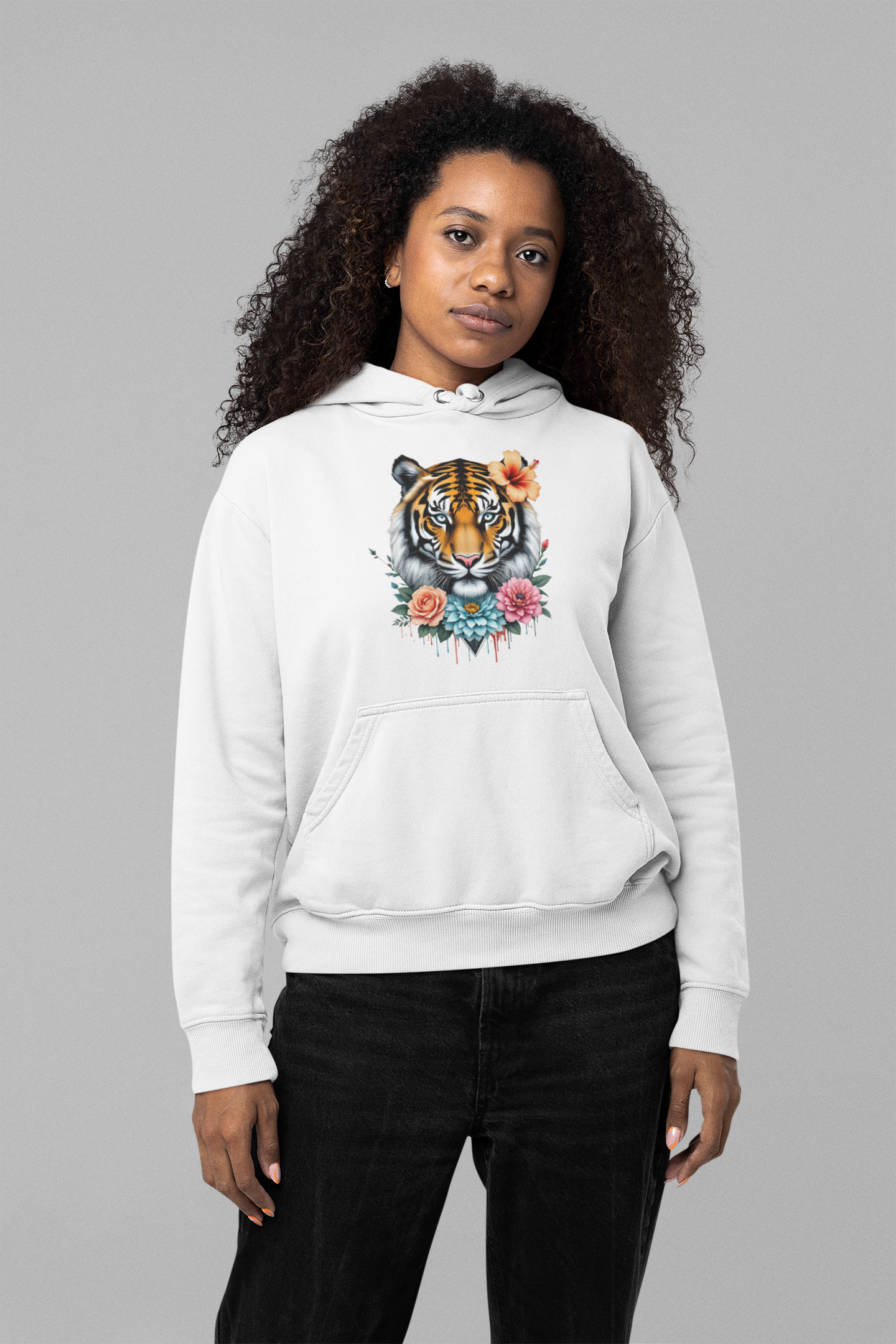 Tiger Passion in Blumen Flower Power Front - Unisex Bio Cruiser Hoodie ST/ST SH