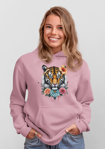 Tiger Passion in Floral Flower Power Front - Unisex Adult Organic Cruiser Hoodie 2.0 ST/ST