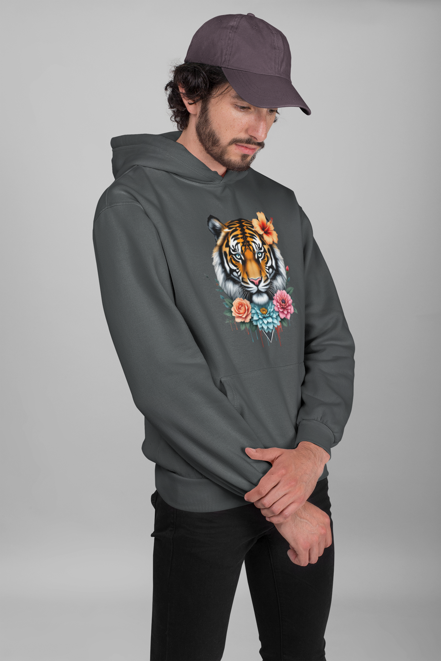 Tiger Passion in Blumen Flower Power Front - Unisex Bio Cruiser Hoodie ST/ST SH