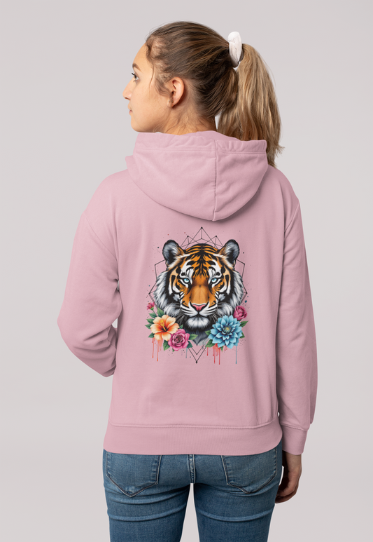 Tiger Passion in Blumen Flower Power II Back - Unisex Bio Erwachsenen Creator Hoodie ST/ST SH