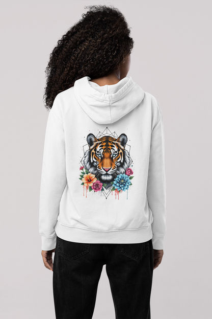 Tiger Passion in Blumen Flower Power II Back - Unisex Erwachsenen Bio Organic Cruiser Hoodie 2.0 ST/ST
