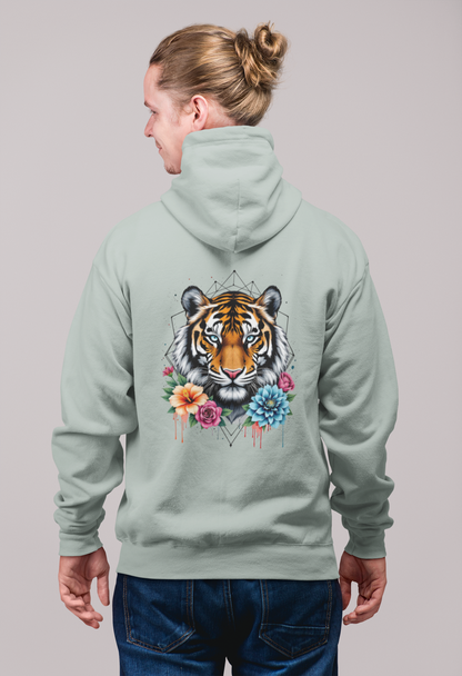 Tiger Passion in Blumen Flower Power II Back - Unisex Erwachsenen Bio Organic Cruiser Hoodie 2.0 ST/ST