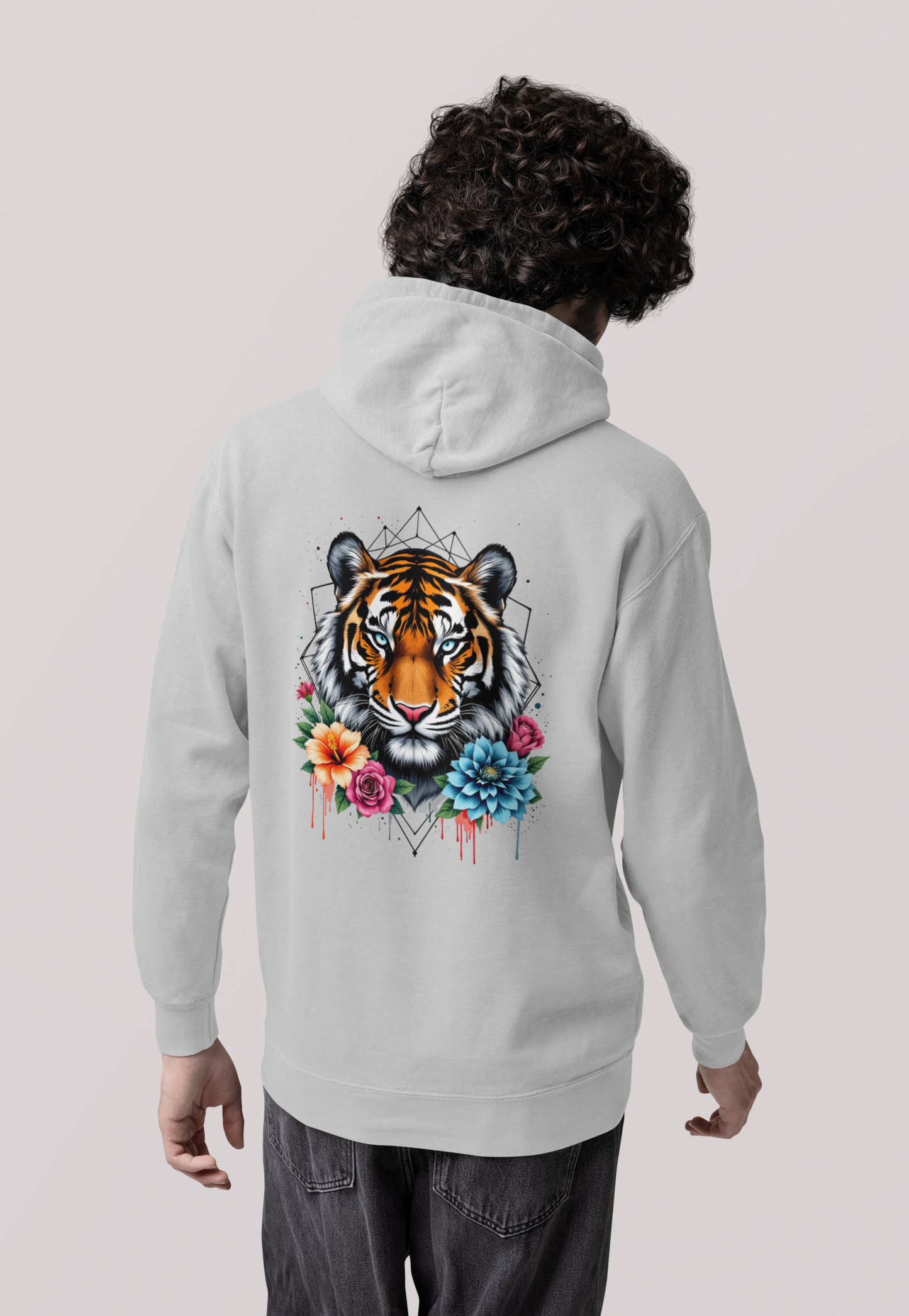 Tiger Passion in Blumen Flower Power II Back - Unisex Erwachsenen Bio Organic Cruiser Hoodie 2.0 ST/ST