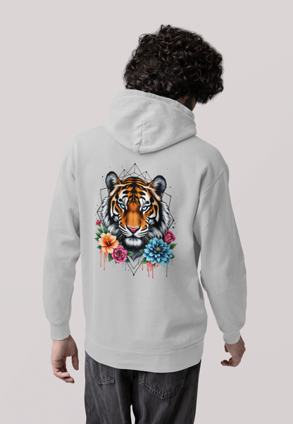 Tiger Passion in Blumen Flower Power II Back - Unisex Erwachsenen Bio Organic Cruiser Hoodie 2.0 ST/ST