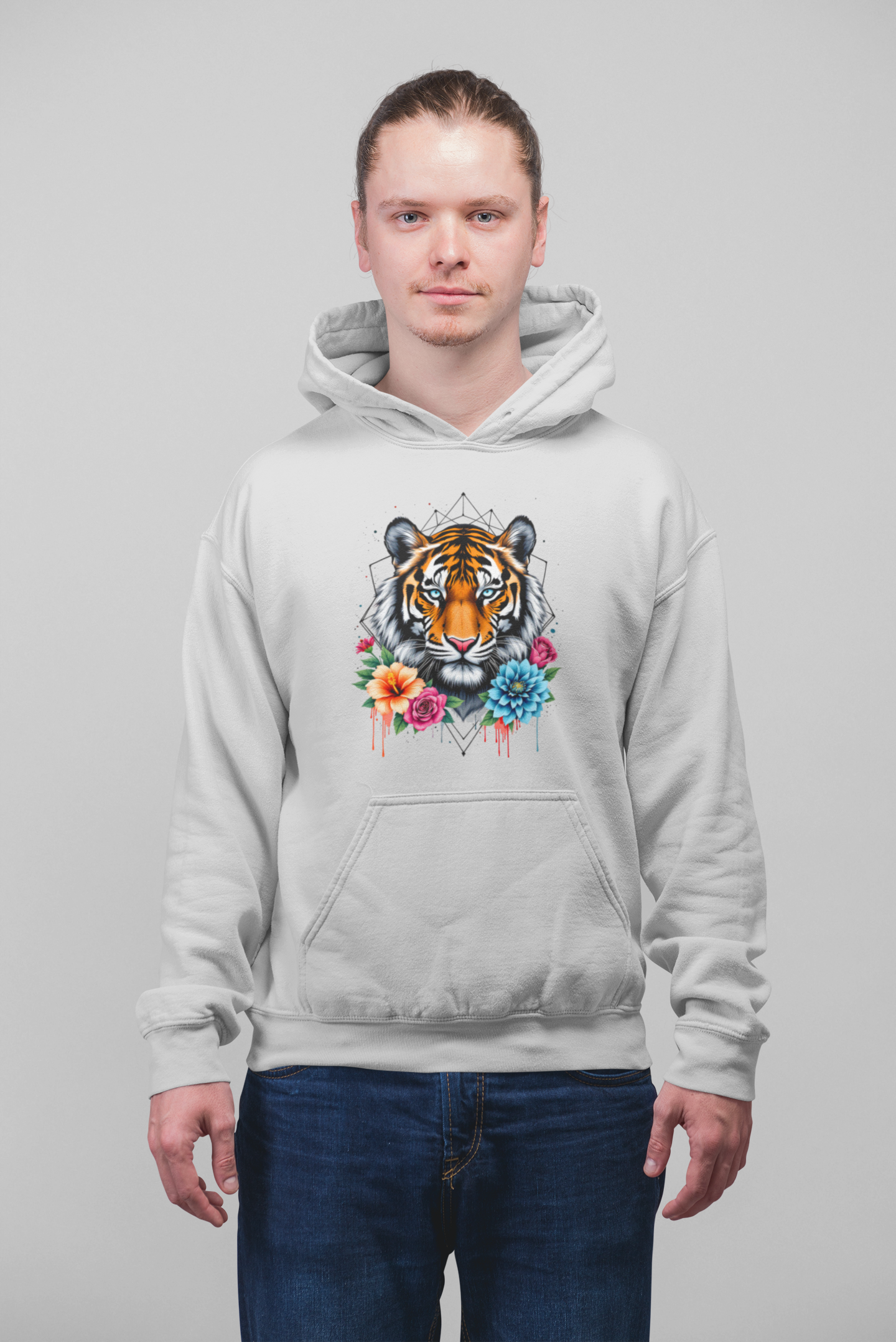Tiger Passion in Blumen Flower Power II Front - Unisex Bio Erwachsenen Creator Hoodie ST/ST SH