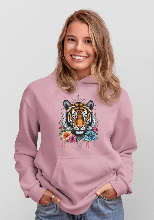Tiger Passion in Blumen Flower Power II Front - Unisex Bio Erwachsenen Creator Hoodie ST/ST SH