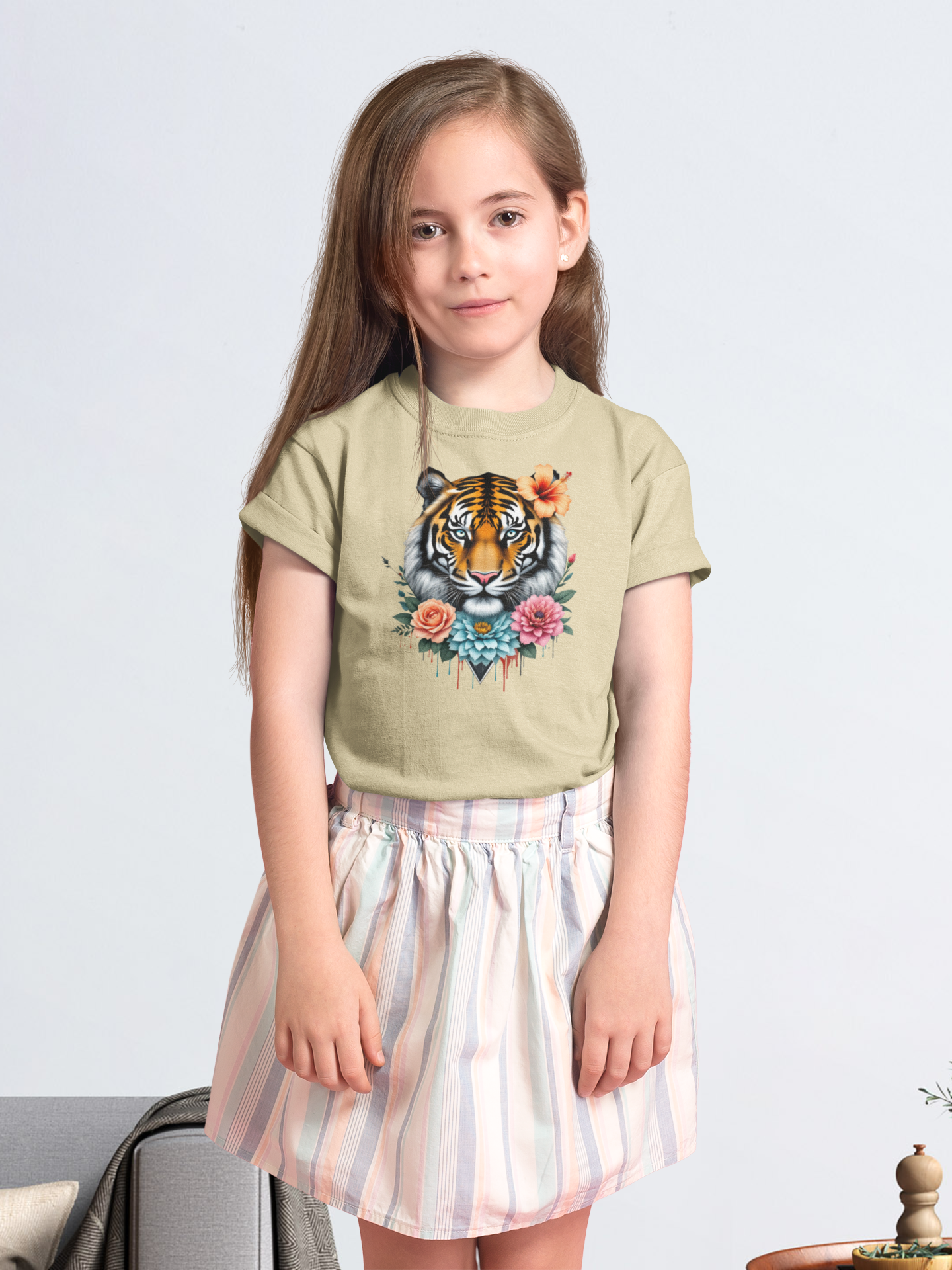 Tiger Passion in Blumen Flower Power - Unisex Kinder Mini Creator T-Shirt SH