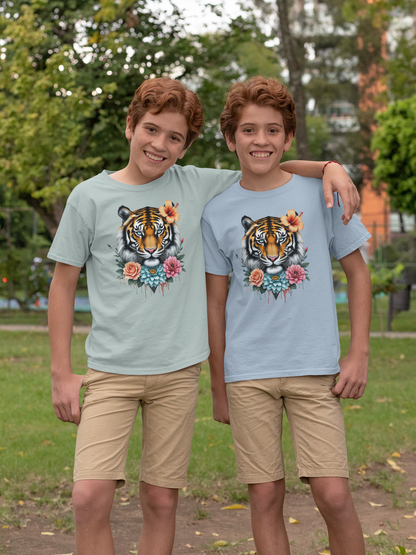 Tiger Passion in Blumen Flower Power - Unisex Kinder Mini Creator T-Shirt SH