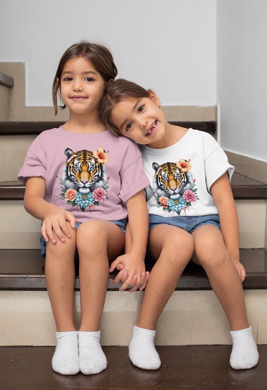 Tiger Passion in Blumen Flower Power - Unisex Kinder Mini Creator T-Shirt SH