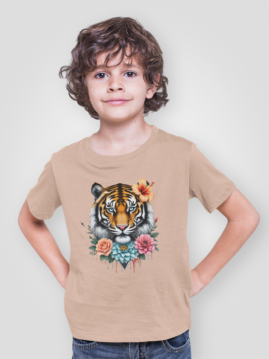 Tiger Passion in Blumen Flower Power - Unisex Kinder Mini Creator T-Shirt SH