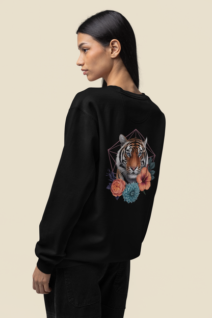 Sudadera unisex orgánica para adultos Tiger Passion con espalda hexagonal floral ST/ST SH