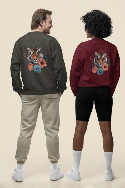 Sudadera unisex orgánica para adultos Tiger Passion con espalda hexagonal floral ST/ST SH