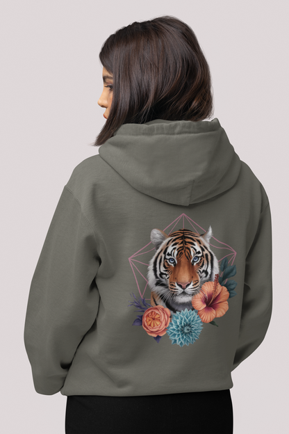 Tiger Passion in Blumen Hexagon Back - Unisex Erwachsenen Bio Organic Cruiser Hoodie 2.0 ST/ST