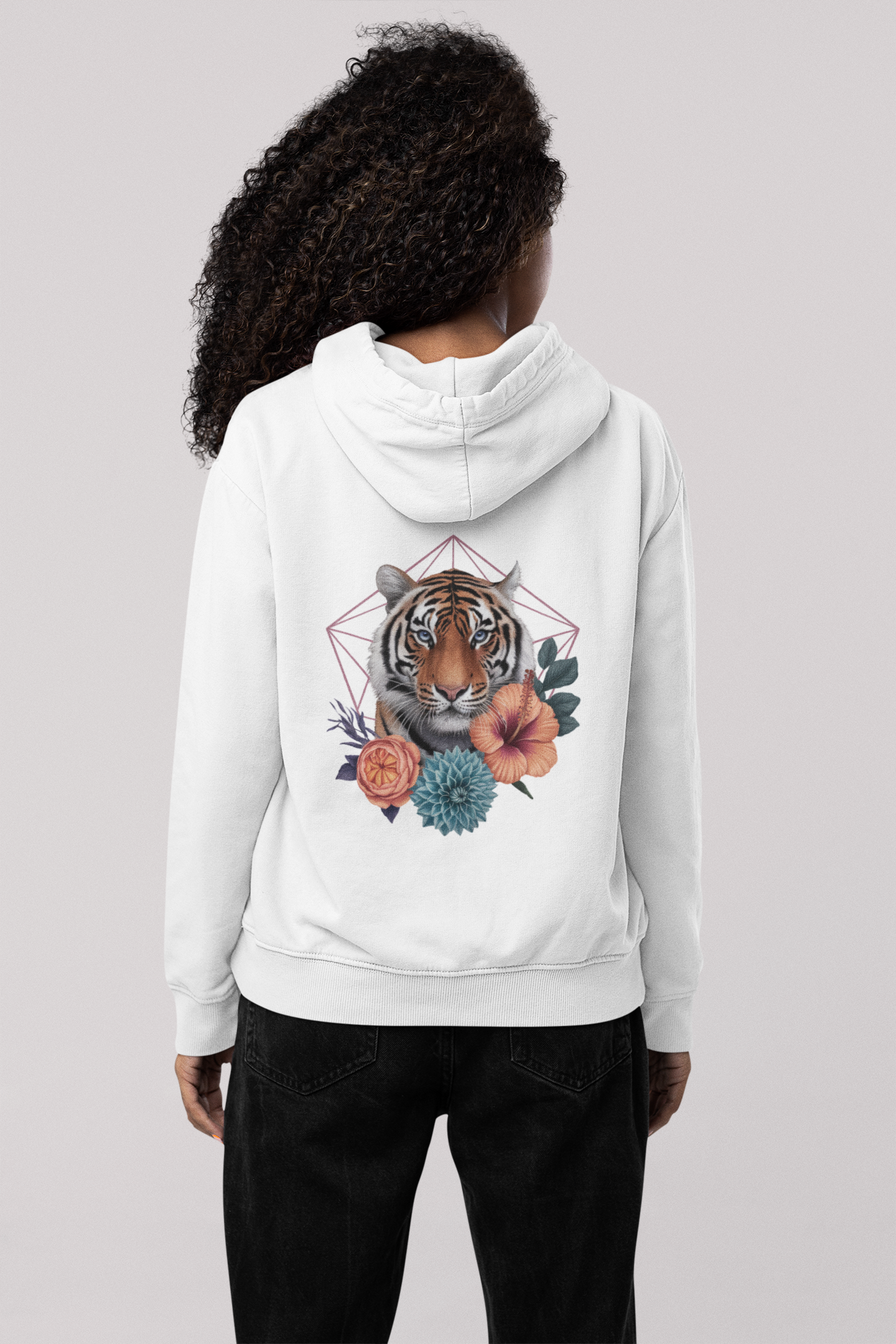 Tiger Passion in Blumen Hexagon Back - Unisex Erwachsenen Bio Organic Cruiser Hoodie 2.0 ST/ST
