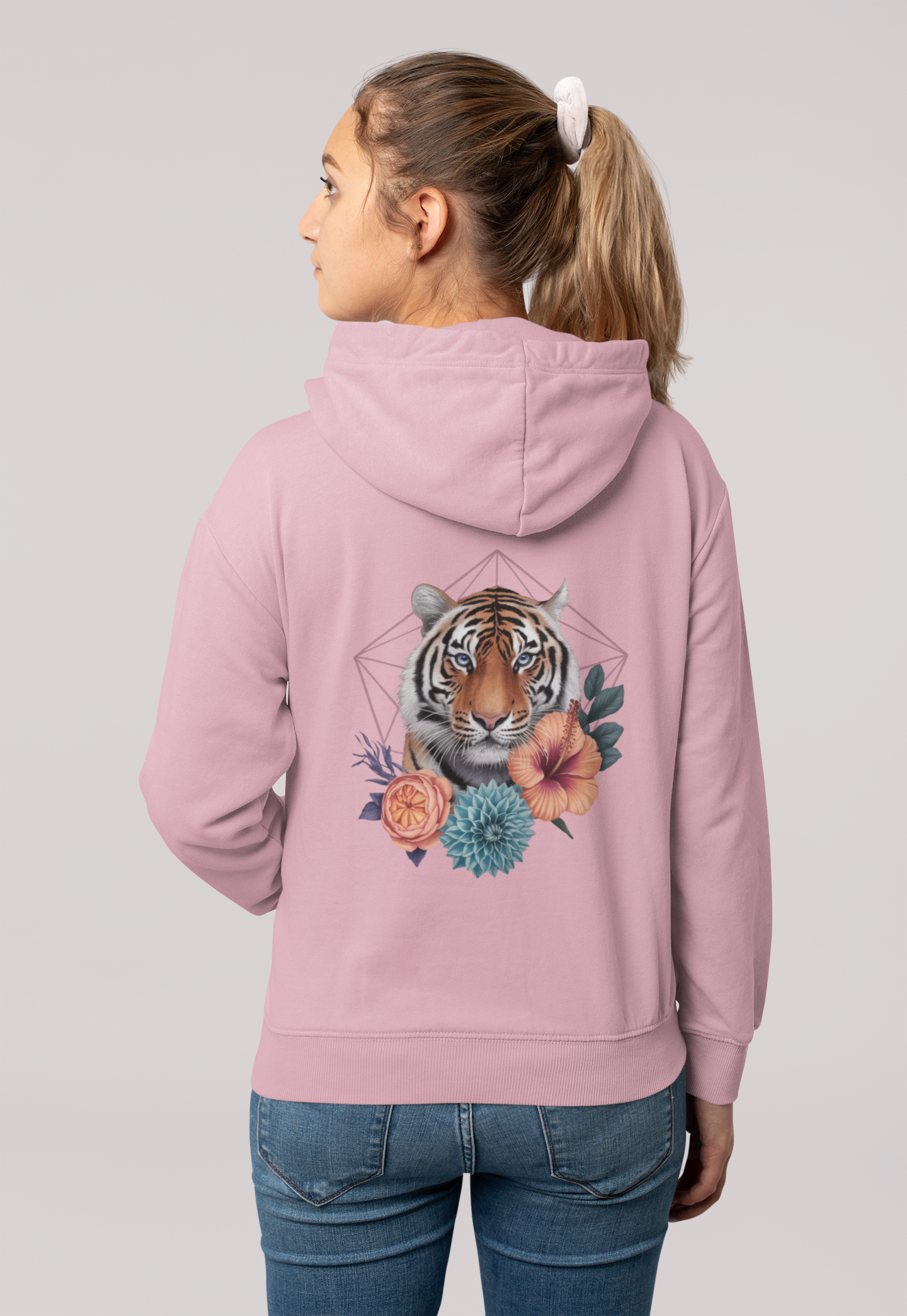 Tiger Passion in Blumen Hexagon Back - Unisex Erwachsenen Bio Organic Cruiser Hoodie 2.0 ST/ST