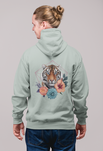 Tiger Passion in Blumen Hexagon Back - Unisex Erwachsenen Bio Organic Cruiser Hoodie 2.0 ST/ST