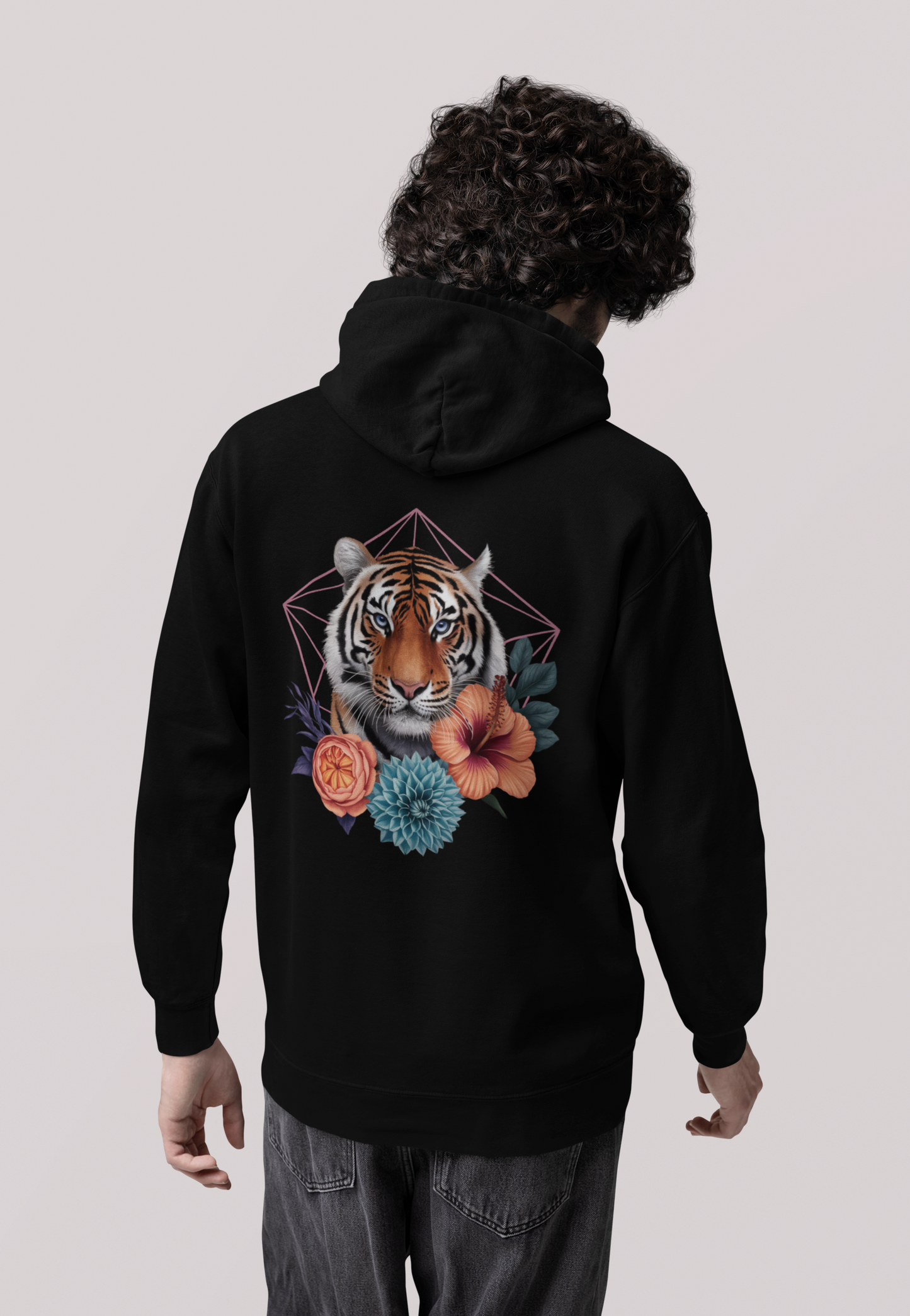 Tiger Passion in Blumen Hexagon Back - Unisex Erwachsenen Bio Organic Cruiser Hoodie 2.0 ST/ST
