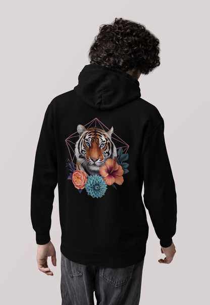 Tiger Passion in Blumen Hexagon Back - Unisex Erwachsenen Bio Organic Cruiser Hoodie 2.0 ST/ST