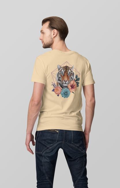 Tiger Passion in Blumen Hexagon Back - Unisex Bio Erwachsenen Creator T-Shirt ST/ST SH