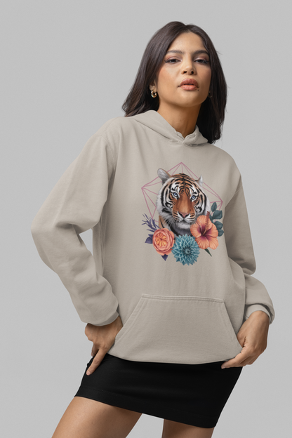 Tiger Passion in Floral Hexagon Front - Unisex Adult Organic Cruiser Hoodie 2.0 ST/ST