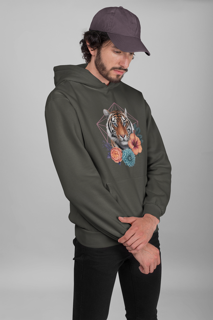 Tiger Passion in Floral Hexagon Front - Unisex Adult Organic Cruiser Hoodie 2.0 ST/ST