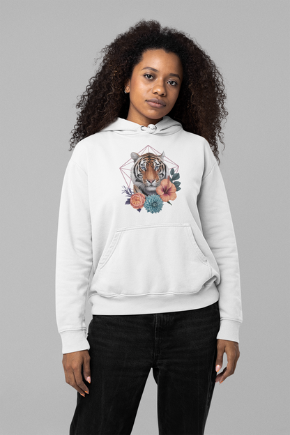 Tiger Passion in Floral Hexagon Front - Unisex Adult Organic Cruiser Hoodie 2.0 ST/ST