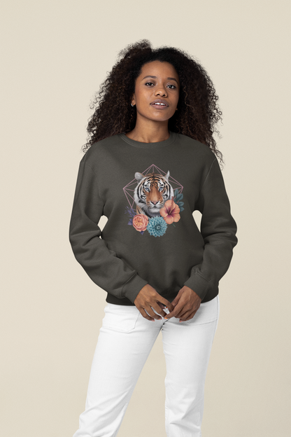 Tiger Passion in Blumen Hexagon Front - Unisex Bio Erwachsenen Changer Sweatshirt ST/ST SH