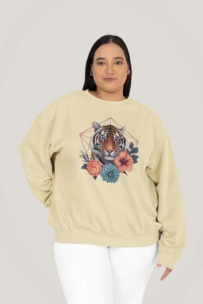 Tiger Passion in Blumen Hexagon Front - Unisex Bio Erwachsenen Changer Sweatshirt ST/ST SH