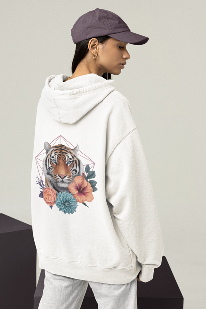 Tiger Passion in Blumen Hexagon Back - Unisex Bio Erwachsenen Slammer Oversized Hoodie ST/ST SH