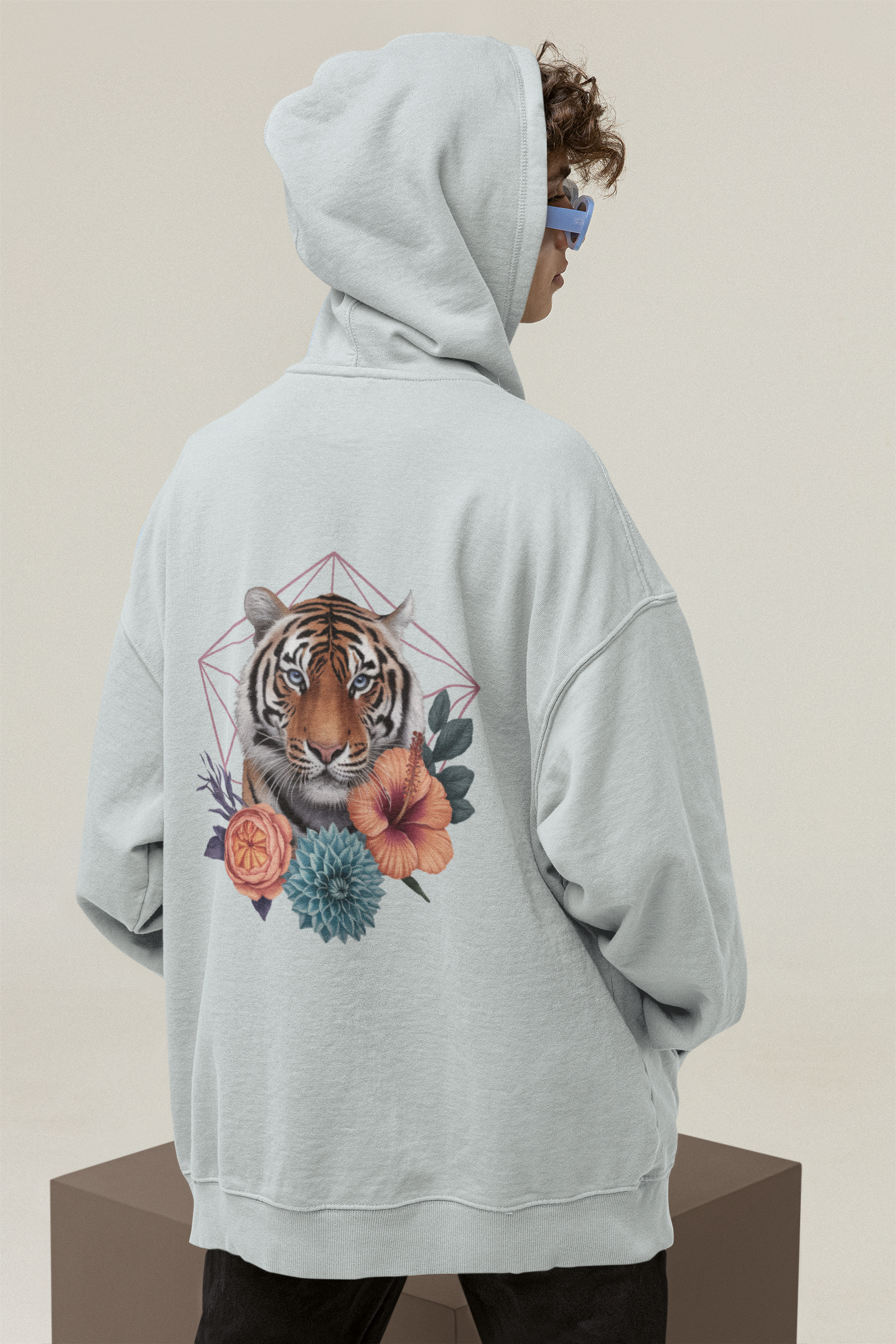 Tiger Passion in Blumen Hexagon Back - Unisex Bio Erwachsenen Slammer Oversized Hoodie ST/ST SH
