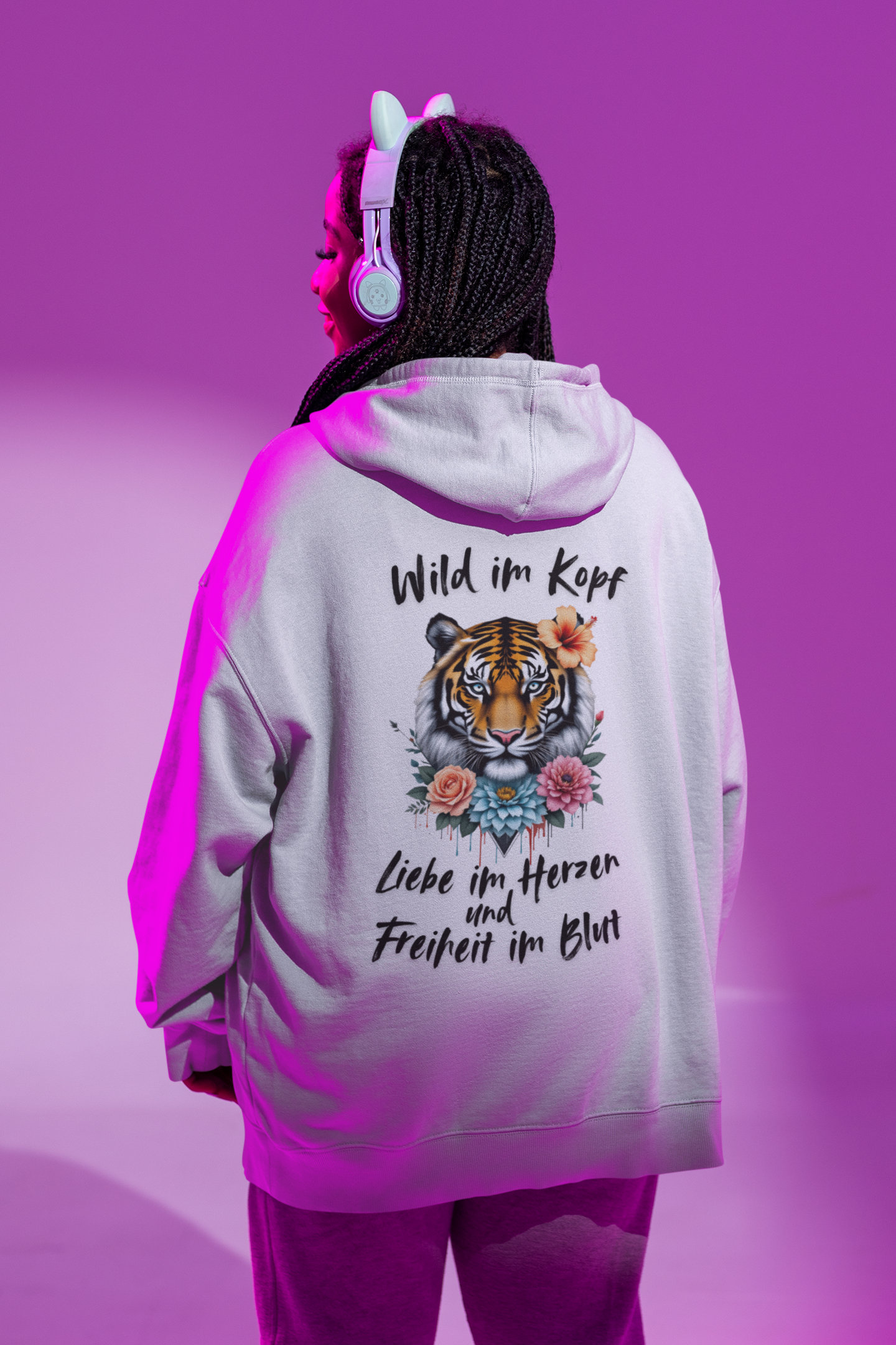 Tiger Wild im Kopf Liebe im Herz Freiheit im Blut BS - Unisex Erwachsenen Bio Slammer Oversized Hoodie ST/ST SH