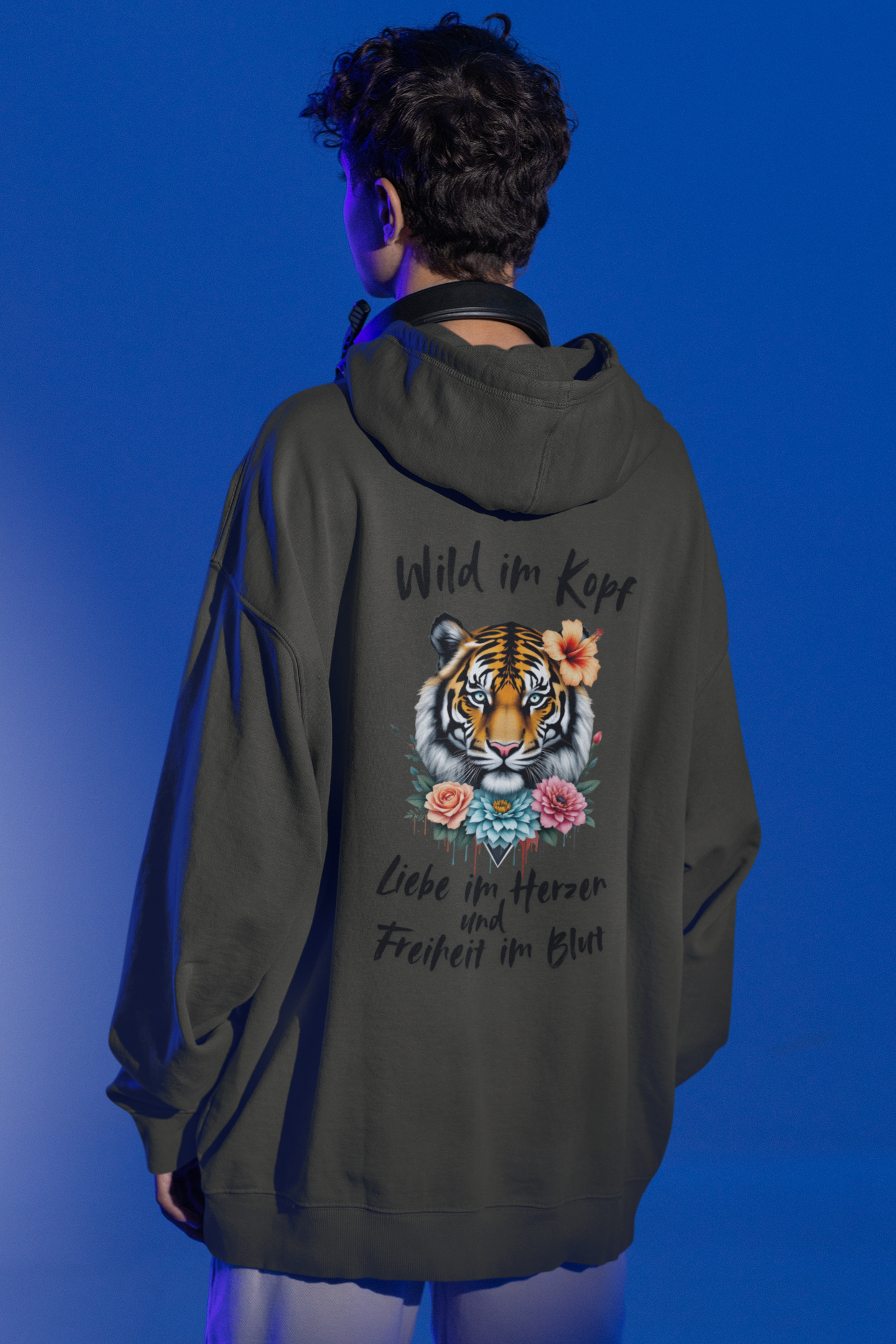 Tiger Wild im Kopf Liebe im Herz Freiheit im Blut BS - Unisex Erwachsenen Bio Slammer Oversized Hoodie ST/ST SH