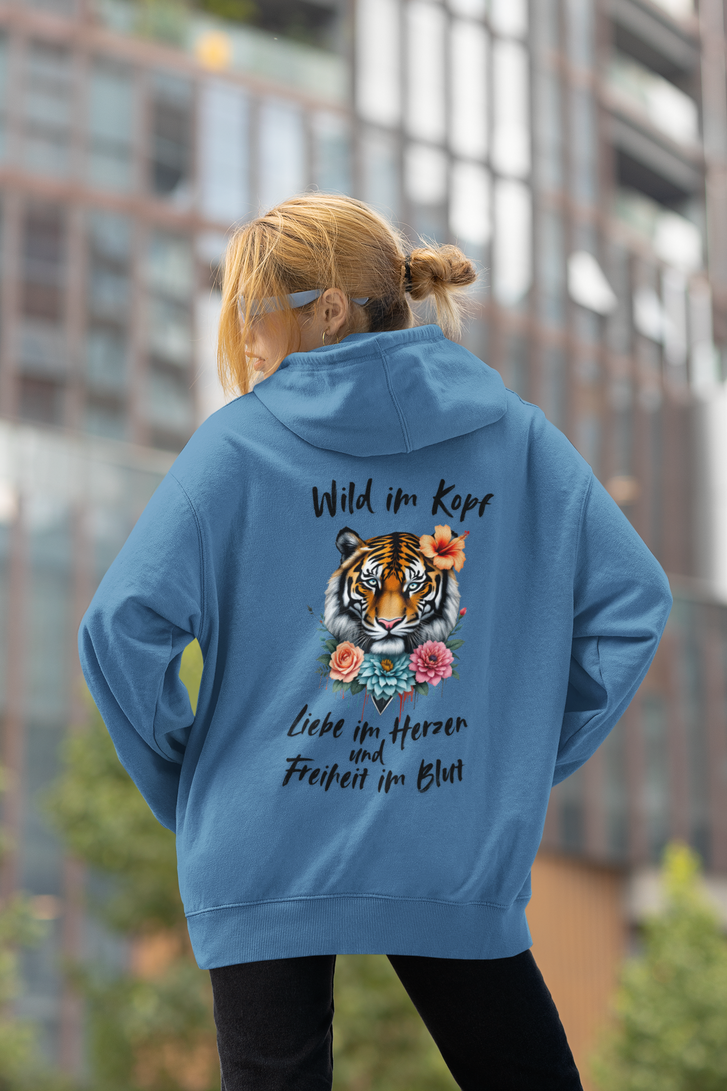 Tiger Wild im Kopf Liebe im Herz Freiheit im Blut BS - Unisex Erwachsenen Bio Slammer Oversized Hoodie ST/ST SH