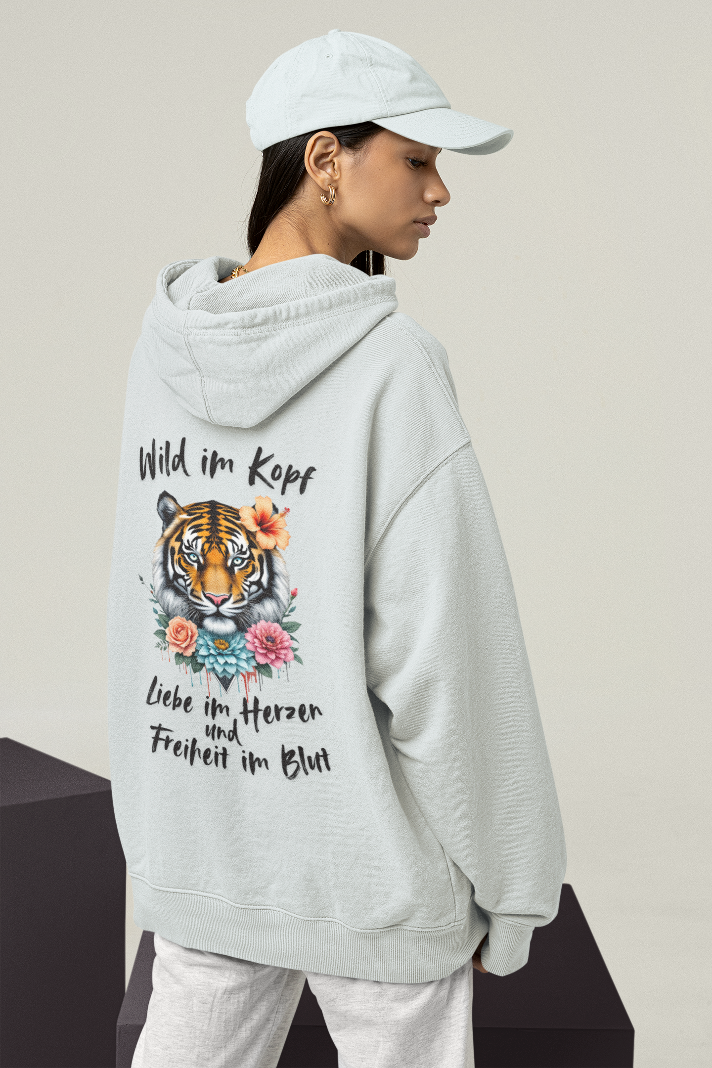 Tiger Wild im Kopf Liebe im Herz Freiheit im Blut BS - Unisex Erwachsenen Bio Slammer Oversized Hoodie ST/ST SH