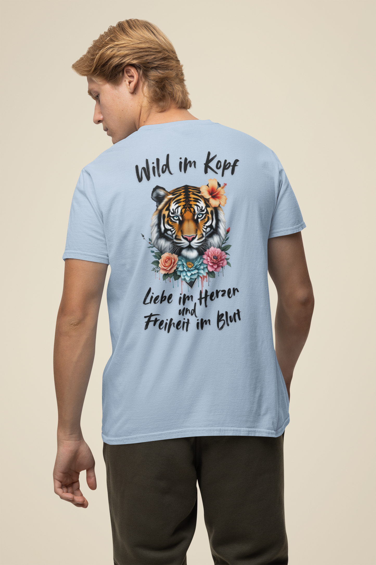 Tiger Wild im Kopf Liebe im Herz Freiheit im Blut BS - Unisex Erwachsenen Bio Creator T-Shirt ST/ST SH