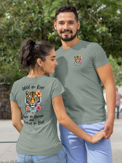 Tiger Wild im Kopf Liebe im Herz Freiheit im Blut BS - Unisex Erwachsenen Bio Creator T-Shirt ST/ST SH