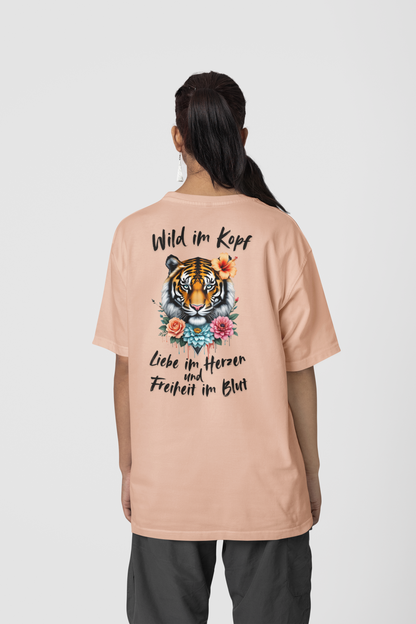 Tiger Wild im Kopf Liebe im Herz Freiheit im Blut BS - Unisex Erwachsenen Bio Creator T-Shirt ST/ST SH