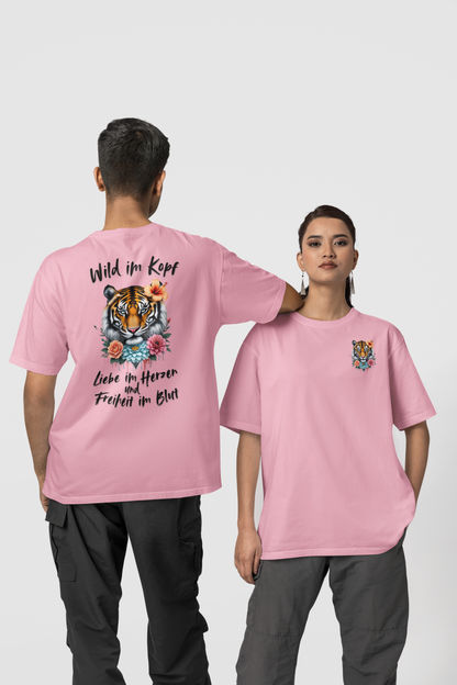 Tiger Wild im Kopf Liebe im Herz Freiheit im Blut BS - Unisex Erwachsenen Bio Creator T-Shirt ST/ST SH
