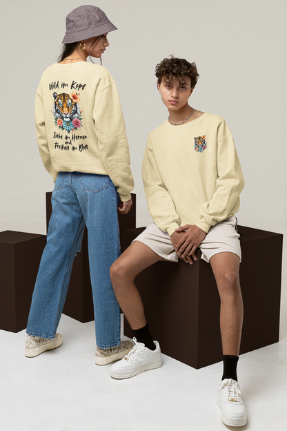 Tiger Wild im Kopf Liebe im Herz Freiheit im Blut BS - Unisex Erwachsenen Bio Changer Sweatshirt ST/ST SH
